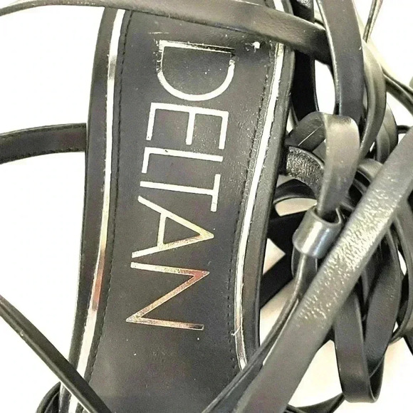 Deltan Size 6M Fawn Ankle Wrap Strappy Block Heel Thong Dress Sandals Black NEW - Picture 7 of 12